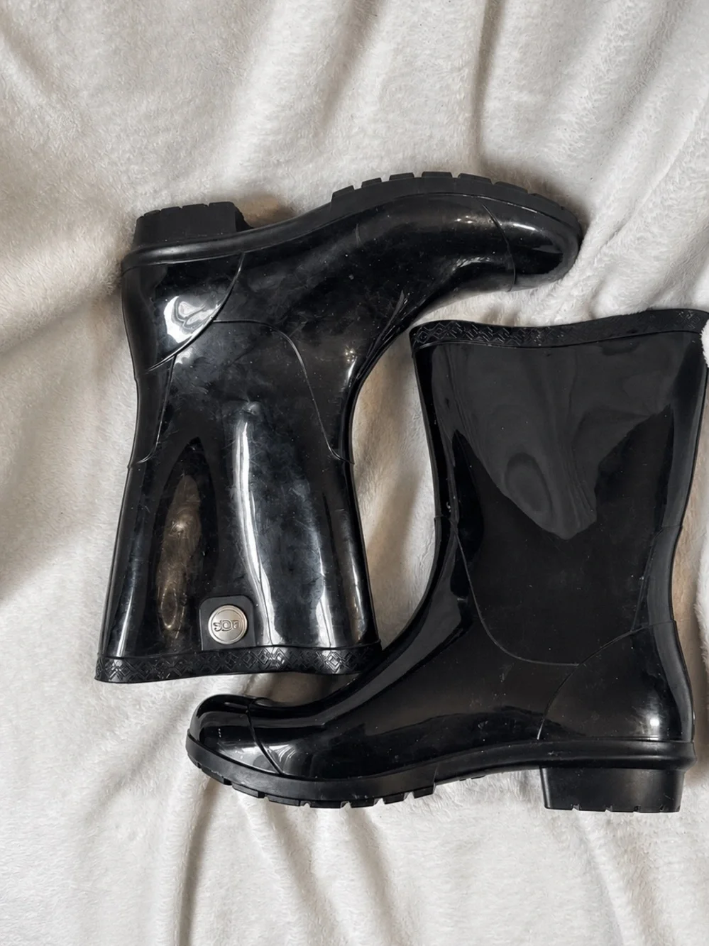 UGG Sienna Black Glossy Waterproof Mid-Calf Rain Boots Women’s Size 8